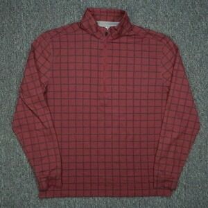 Johnnie O Pullover‎ Mens Medium Red Maroon Russ Quarter Zip Fleece Check
